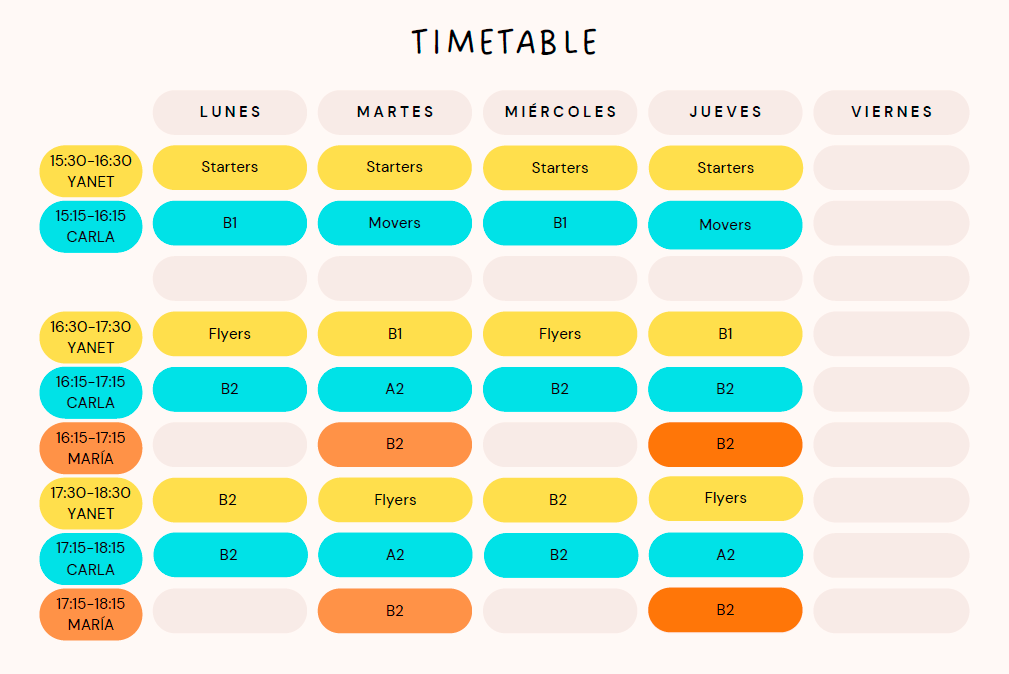 Horario Cambridge 2025-2026